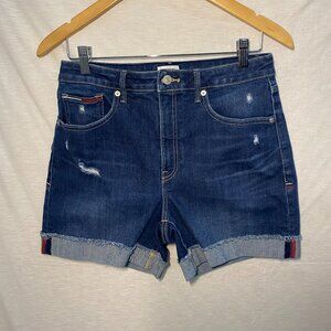 Tommy Jeans Distressed Denim Shorts Size 30 With Raw Cuffed Hem